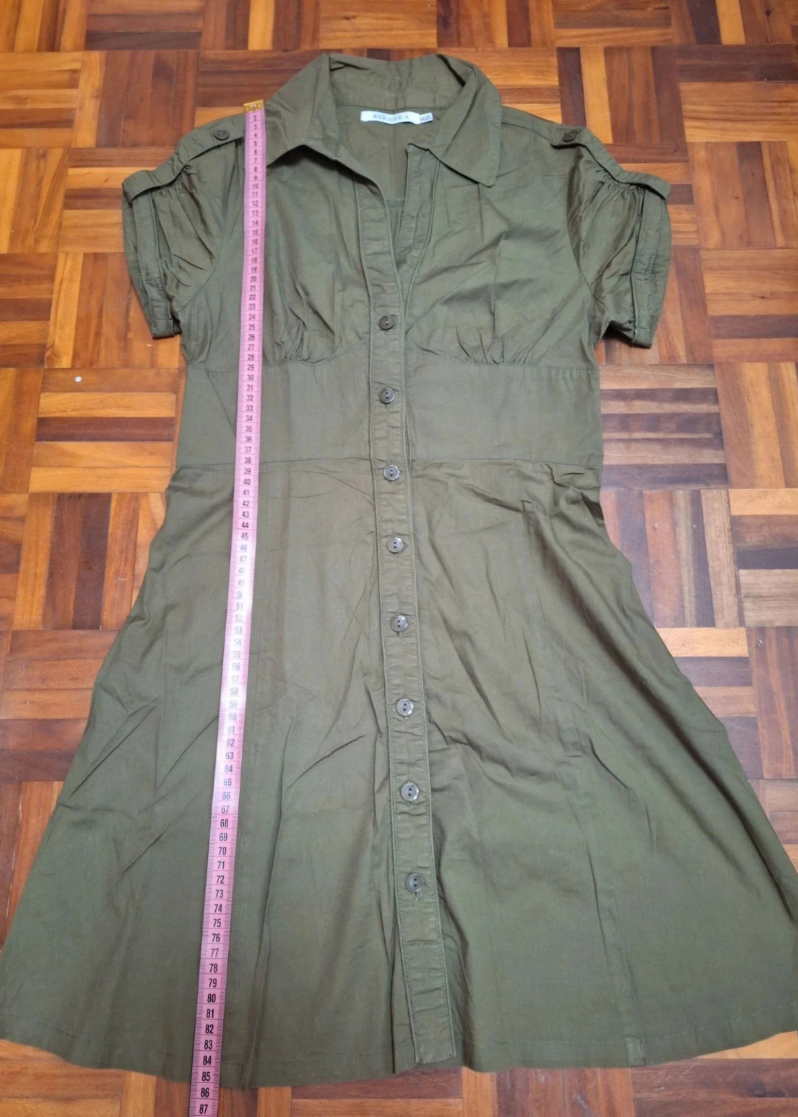 Bershka green khaki cotton safari style shirt dress Size M – photo 7